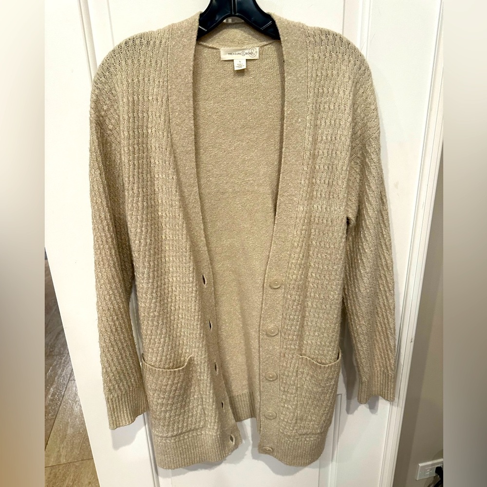 Camel long cardigan sweater- Size Small